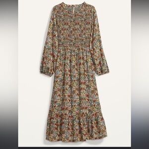 Smocked Floral-Print Fit & Flare Midi Dress